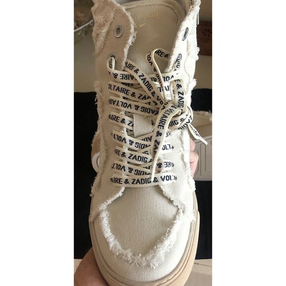 NIB ZADIG & VOLTAIRE Women's High Flash Distressed Canvas High Top Sneakers Size - Picture 13 of 14